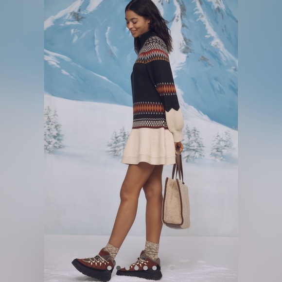 Anthropologie Black and Cream Cowl Neck Sweater with Nordic Pattern - Picture 2 of 8